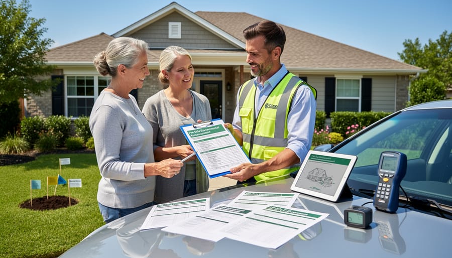 Person reviewing environmental assessment documents for home sale preparation